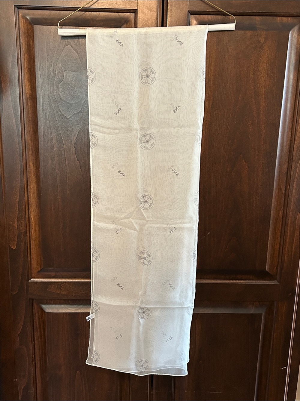 SATC Long Sheer Silk ANS & Citrus Motif Scarf – Ivory